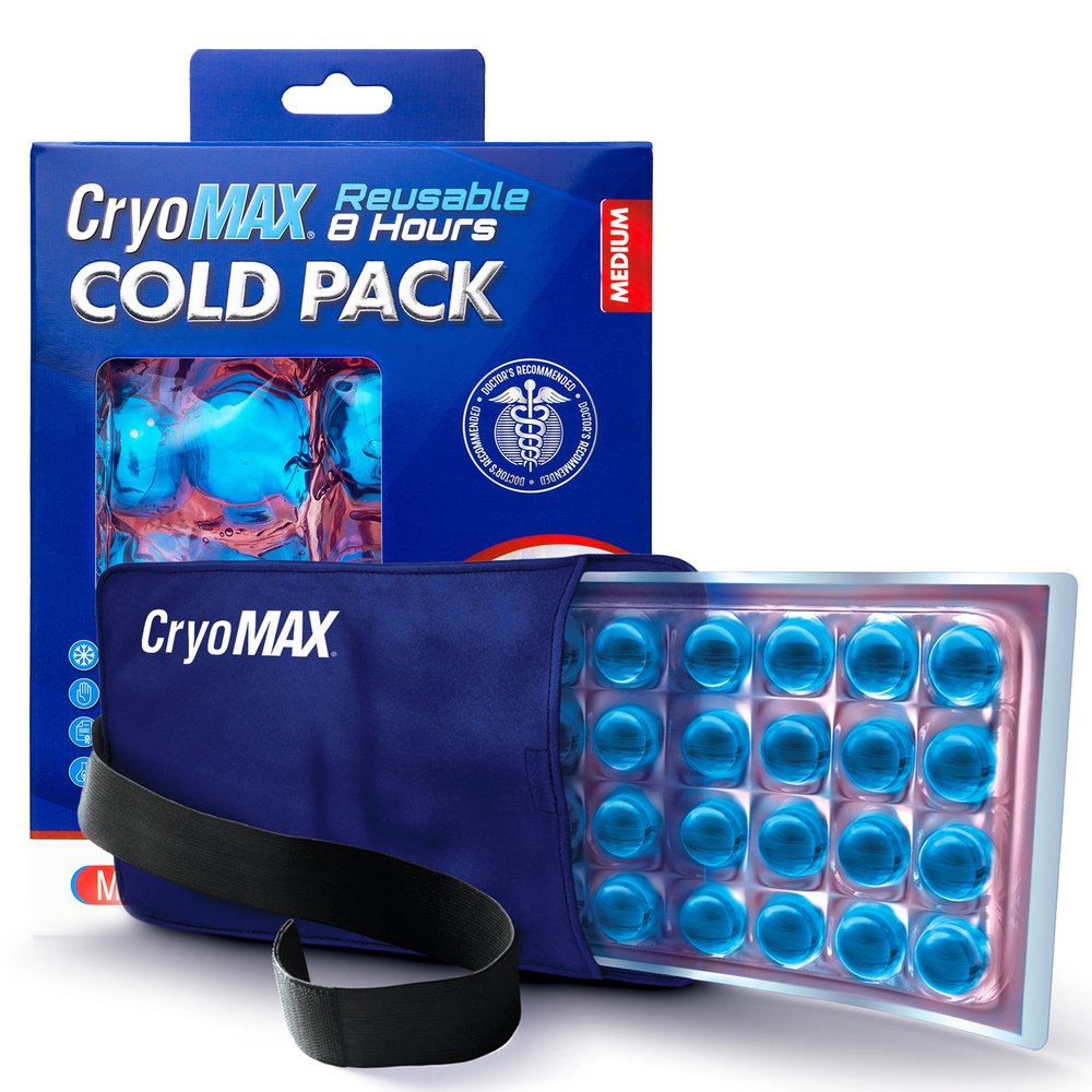 Cryo-Max Cold Pack, 8 Hour Reusable Cold Therapy Ice Pack for Elbows, Knees, Neck + More, Medium, 6" x 12" (1 Count)