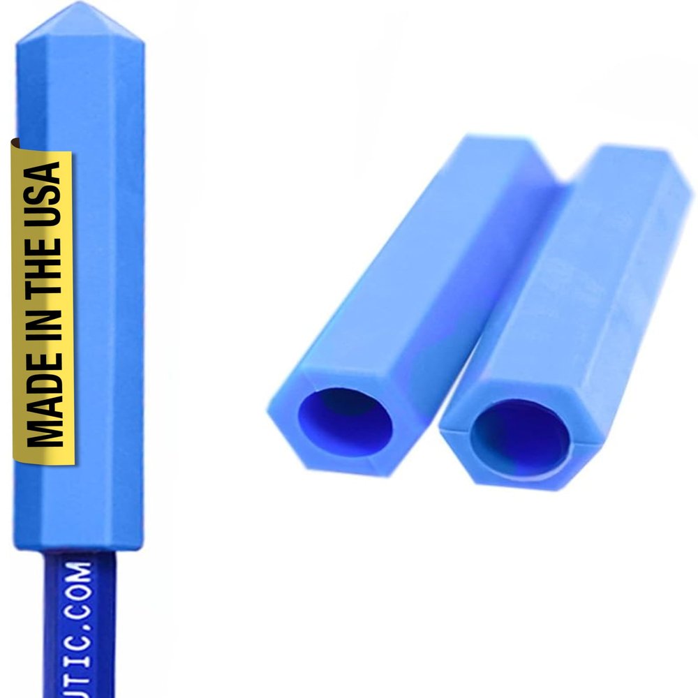 ARK Krypto-Bite Chewable Pencil Topper, Sensory Chew Toys for Kids & Adults, Medical-Grade Chew Fidget for Autism, ADHD, SPD, Anxiety, Includes 1 Eraser-Less Pencil, XXT, Very Firm, Royal Blue, 3-Pack