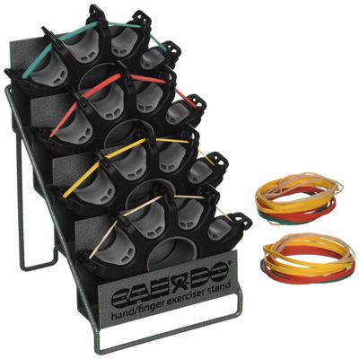 CanDo 10-0757 Digi-Extend Hand Exerciser with Metal Rack, 4 Exercises with 64 Bands Tan/Yellow/Red/Green