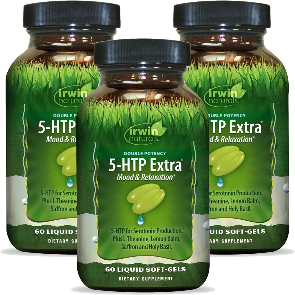 Irwin Naturals Double Potency 5-HTP Extra - Relaxation & Serotonin Support - 60 Liquid Soft-Gels - 3 Pack
