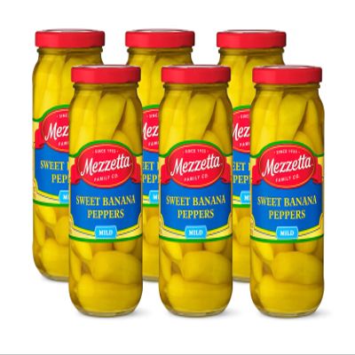 Mezzetta Sweet Banana Peppers - Sweet & Crunchy Peperoncini Alternative for Hamburgers, Hot Dogs, Sandwiches - Perfect for Boosting Flavor in Dishes - Gluten Free, Keto, Kosher - 16 OZ - Pack of 6
