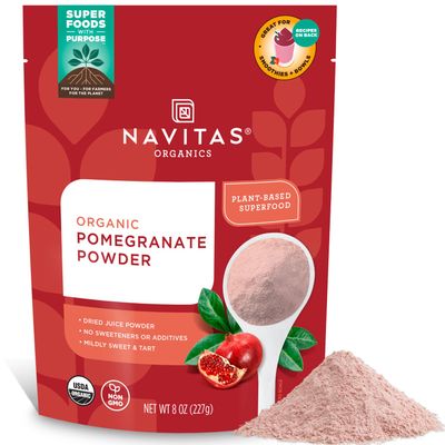 Navitas Organics Pomegranate Powder  Organic Juice Powder - For Smoothies, Desserts, Dips & More  Antioxidant Support - USDA Organic, Non GMO, Kosher, Gluten Free, Vegan (8oz. Bag, 45 Servings)