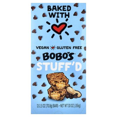 Bobos Stuffd Oat Bar, Chocolate Chip Peanut Butter, 2.5 Oz. Bar (12 pack), Whole Grain Snack & Protein Bar. Great Tasting & On-The-Go-Snack. Gluten Free, Non-GMO, Vegan, Kosher, and Soy Free.