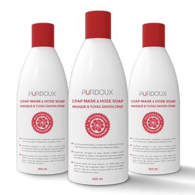 PURDOUX CPAP Mask & Hose Cleaning Soap (Pack of 3 Bottles, 250 ml / 8.4 oz Each) (3 x Grapefruit-Lemon Scent)