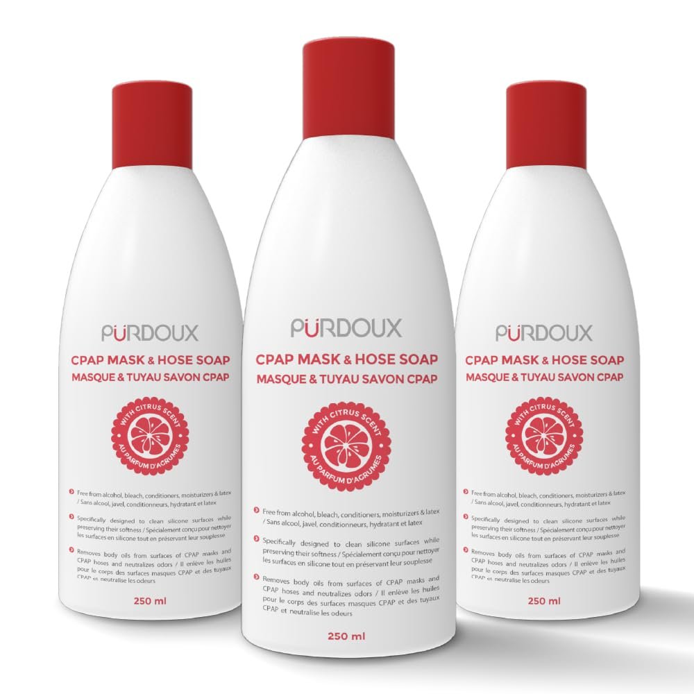 PURDOUX CPAP Mask & Hose Cleaning Soap (Pack of 3 Bottles, 250 ml / 8.4 oz Each) (3 x Grapefruit-Lemon Scent)