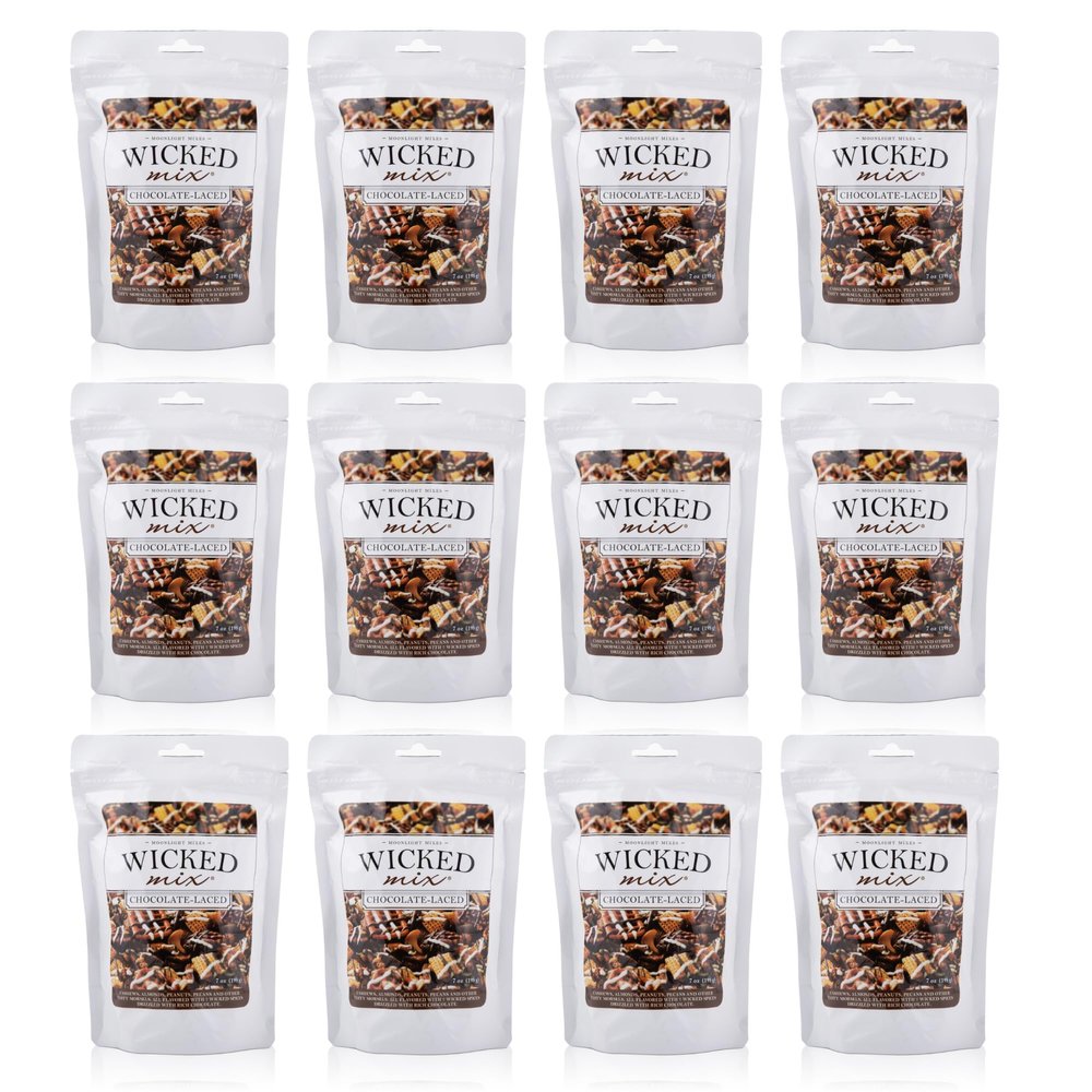 Wicked Mix Snack Mix with Mixed Nuts, Sweet and Salty Trail Mix Snack Packs with Almonds, Cashews, Pretzels, Pecans - Healthy Snacks Zero Trans Fat (Chocolate Laced, 12 Pack)