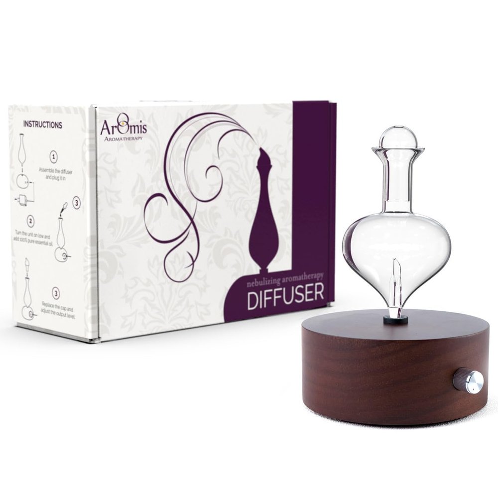 ArOmis Premium Glass Essential Oils Nebulizer - Waterless Diffuser for Aromatherapy - Handmade Oil Diffuser, Wooden Base, No Plastic, No Heat, No Battery, No LEDs - Solum Nox Eros