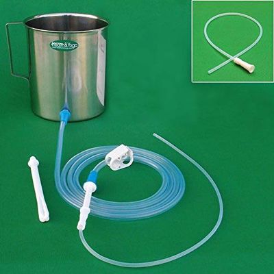 HealthAndYoga GutFlo Enema Kit (Stainless Steel Bucket- 2 Quarts, One-Hand Clamp, 2 Nozzles, Complete Tubing- Hose & Colon Tube)-for Coffee, Water & Gerson Colon Cleanse Therapy- Home Use-Latex Free