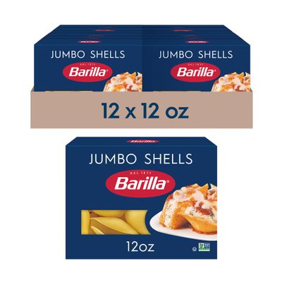 Barilla Jumbo Shells Pasta, 12 oz. Box (Pack of 12) - Non-GMO, Made with Durum Wheat Semolina - Kosher Certified