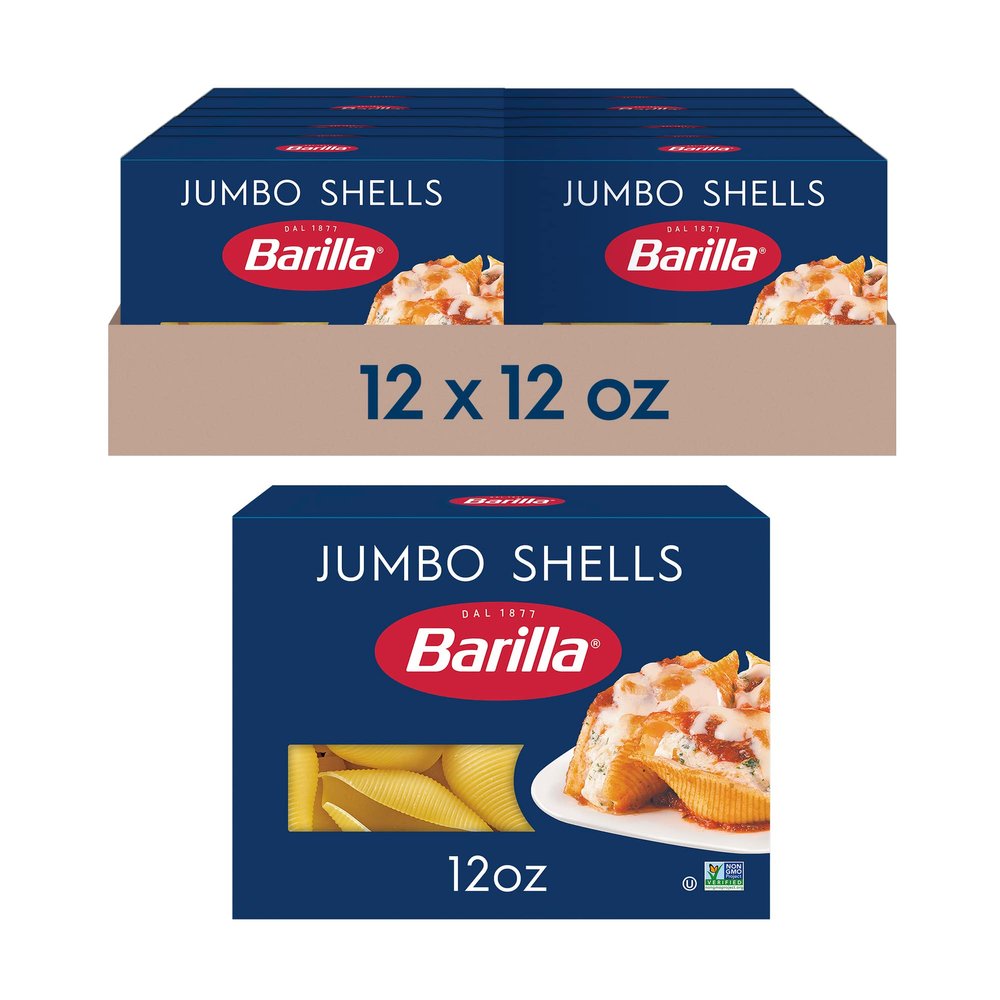 Barilla Jumbo Shells Pasta, 12 oz. Box (Pack of 12) - Non-GMO, Made with Durum Wheat Semolina - Kosher Certified