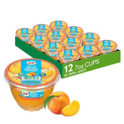 Dole Fruit Bowls Diced Peaches in 100% Juice Snacks, 7oz 12 Total Cups, Gluten & Dairy Free, Bulk Lunch Snacks for Kids & Adults
