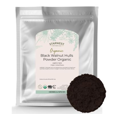 Starwest Botanicals Organic Black Walnut Hull Powder - Finely Ground, Use for Tea, Baking, & Capsules, Natural Digestion Support, Certified Kosher, Non-GMO - Bulk 1 lb Bag