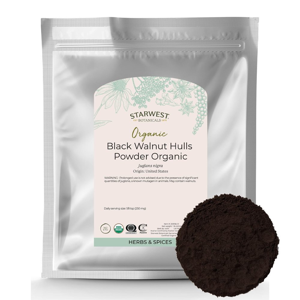 Starwest Botanicals Organic Black Walnut Hull Powder - Finely Ground, Use for Tea, Baking, & Capsules, Natural Digestion Support, Certified Kosher, Non-GMO - Bulk 1 lb Bag