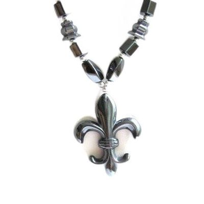 Gifts by Lulee, LLC Healing Hematite Necklace with Big Fleur De Lis Pendant Hematite Improves Blood Circulation