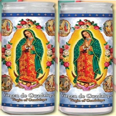 Gifts by Lulee, LLC Senora de Guadalupe Set de 2 Veladoras con Postal de rezo bendita por el Papa Francisco