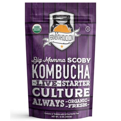 Fermentaholics BIG MOMMA Kombucha SCOBY  12 fl o z  6" Pellicle + 12 oz Starter Tea  Organic Kombucha Culture  Makes 1 Gallon