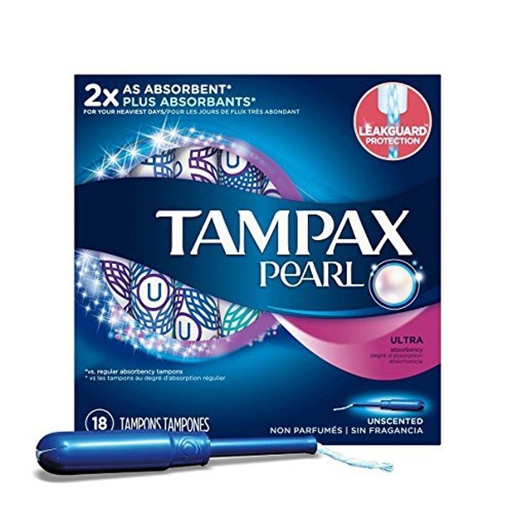 Tampax Pearl Plastic Unscented Tampons, Ultra Absorbency, 18 Count (Pack of 1)