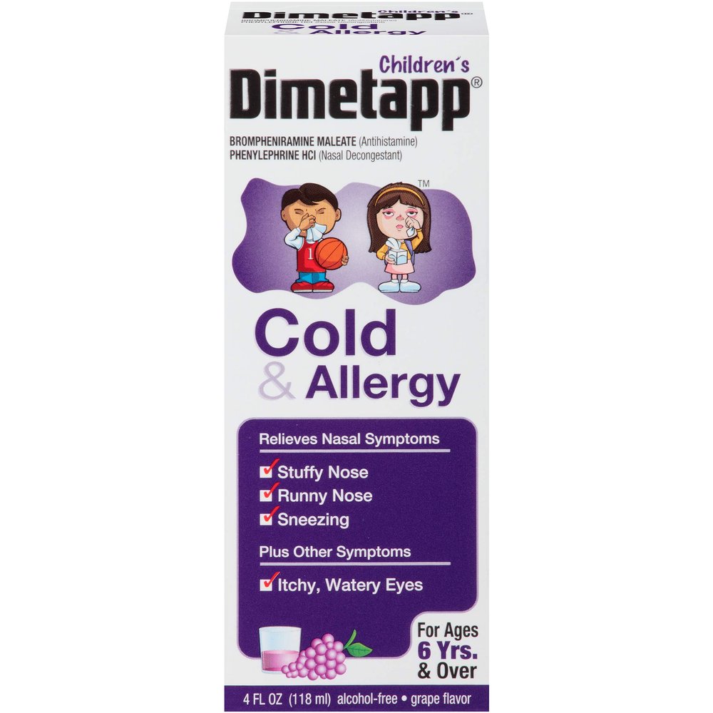 Dimetapp Children's Cold & Allergy Antihistamine & Decongestant, Grape Flavor, Purple, 24 Fl Oz, Pack of 6