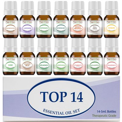 Essential Oil Set 14-5 ml Therapeutic Grade 100% Pure Frankincense, Lavender, Peppermint, Rosemary, Orange, Tea Tree, Eucalyptus, Grapefruit, Lemon, Lime, Clove, Spearmint, Lemongrass, Cinnamon