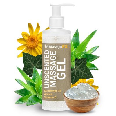 Massage Gel by Massage FX - 100% Pure Jojoba & Sunflower Seed Oil - Herbal Extracts Ivy, Arnica & Aloe - Unscented - Max Workability & Glide - Perfect for Full Body Massages - Paraben Free - 8 Ounce