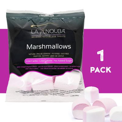 La Nouba Sugar-Free Marshmallows  2.7 oz. Pack  Low Calorie, Low Carb, Fat-Free and Gluten Free Snack  Traditional Delicious Taste  All Natural and Healthy Marshmallows