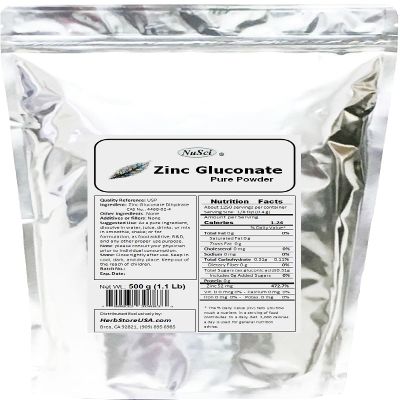 NuSci Zinc Gluconate Powder Pure Supports Enzyme Functions (500 Grams (1.1 lb))
