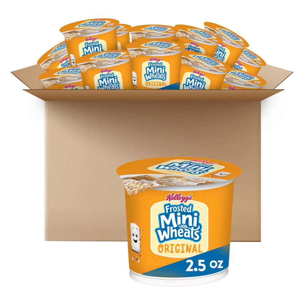 Kellogg's Frosted Mini-Wheats Breakfast Cereal Cups, High Fiber Cereal, Kids Snacks, Original, 30oz Case (12 Cups)