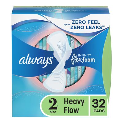 Always Infinity Feminine Pads for Women, Size 2 Heavy, with Wings, unscented, 32ct