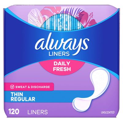 Always Thin Daily Liners, Regular Absorbency, Unscented, Wrapped, 120 Count - Pack of 2 (240 Count Total) (Packaging May Vary)