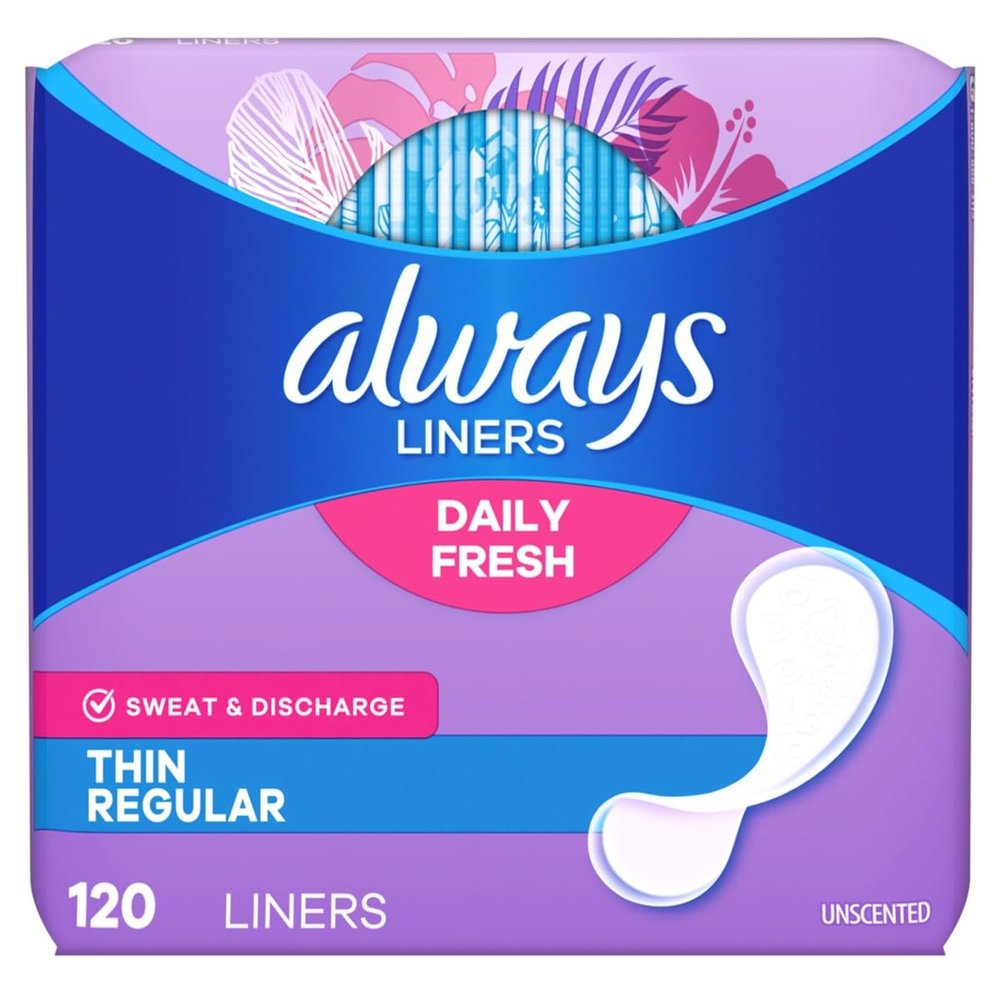 Always Thin Daily Liners, Regular Absorbency, Unscented, Wrapped, 120 Count - Pack of 2 (240 Count Total) (Packaging May Vary)