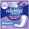 Always Anti-Bunch Xtra Protection, Panty Liners For Women, Light Absorbency, Regular Length, Leakguard + Rapiddry, Unsented, 100 Count (Packaging May Vary) view 1