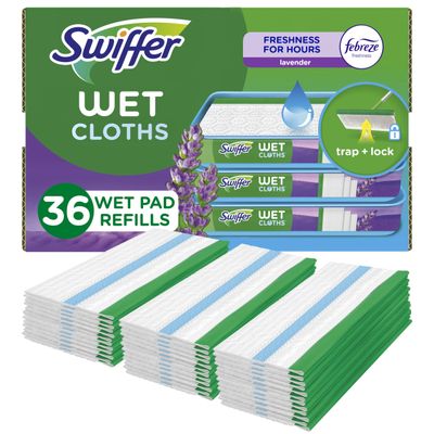 Swiffer Sweeper Wet Mopping Cloth Multi Surface Refills, Mops for Floor Cleaning, Febreze Lavender Scent, 36 Count
