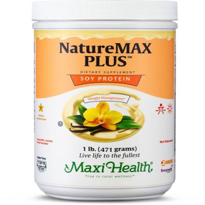 Maxi-Health NatureMAX PlusTM Energy Support Meal Replacement Drink Soy Protein Powder - Sugar Free Diet Supplement - 1 Lb - Natural Vanilla Flavor - Kosher Vitamin