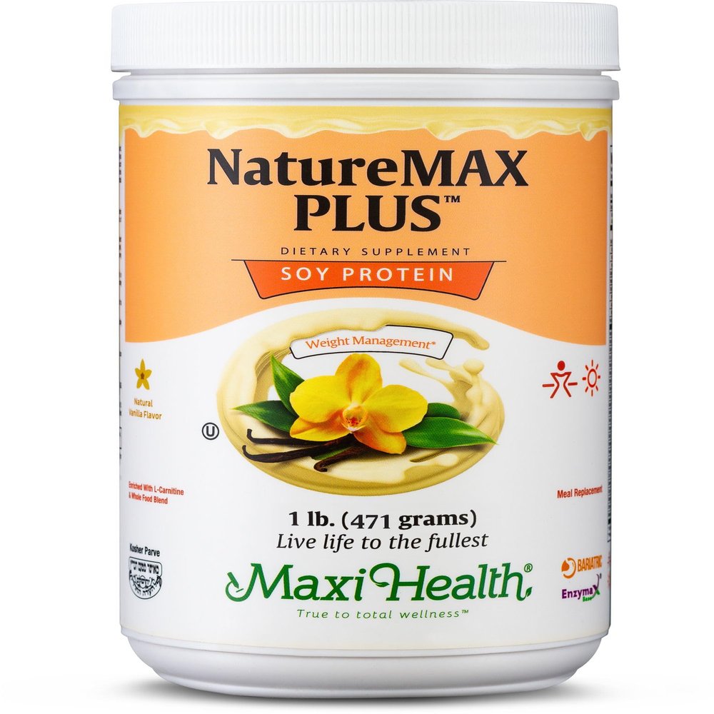 Maxi-Health NatureMAX PlusTM Energy Support Meal Replacement Drink Soy Protein Powder - Sugar Free Diet Supplement - 1 Lb - Natural Vanilla Flavor - Kosher Vitamin