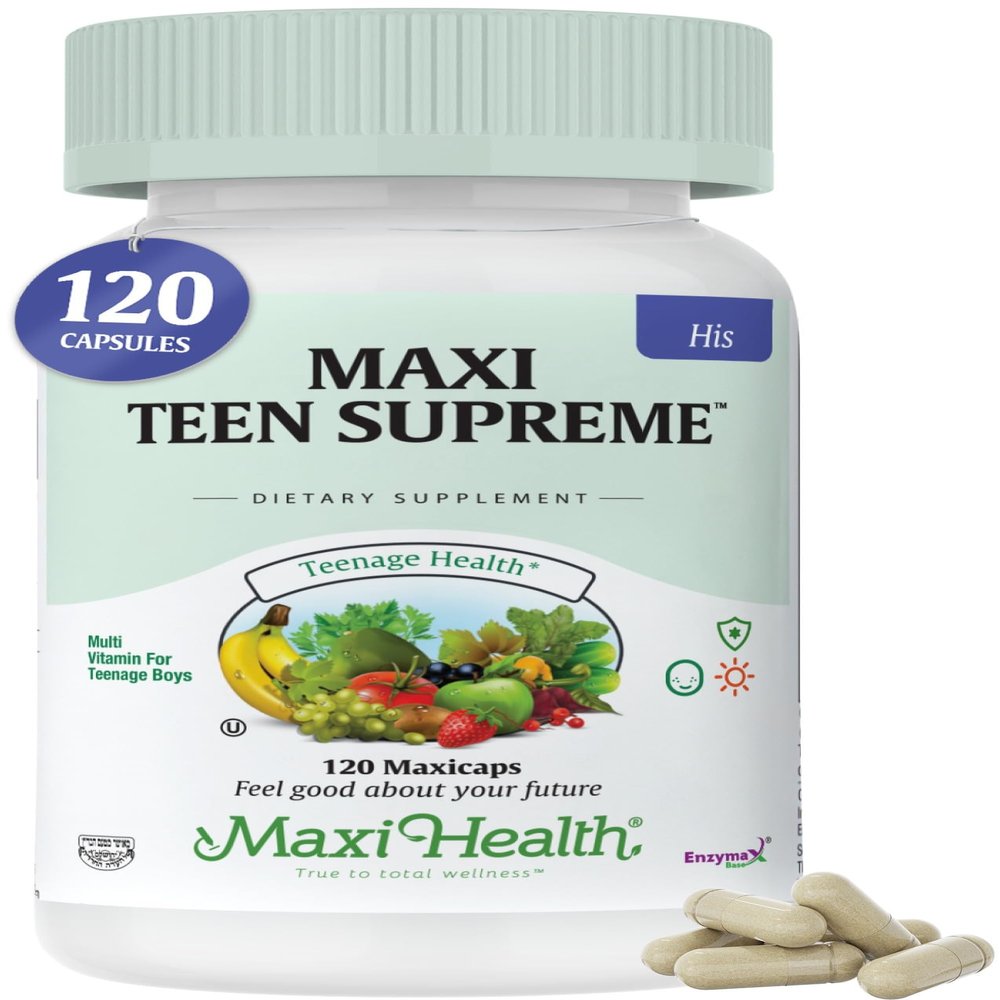 Teen Vitamins for Boys 12-17 - Teen Multivitamin Supreme with D3, Iron, Calcium, Biotin, Digestive Enzymes  Teenager Boy Multi Vitamins for Energy, Brain & Mood Support  120 Count