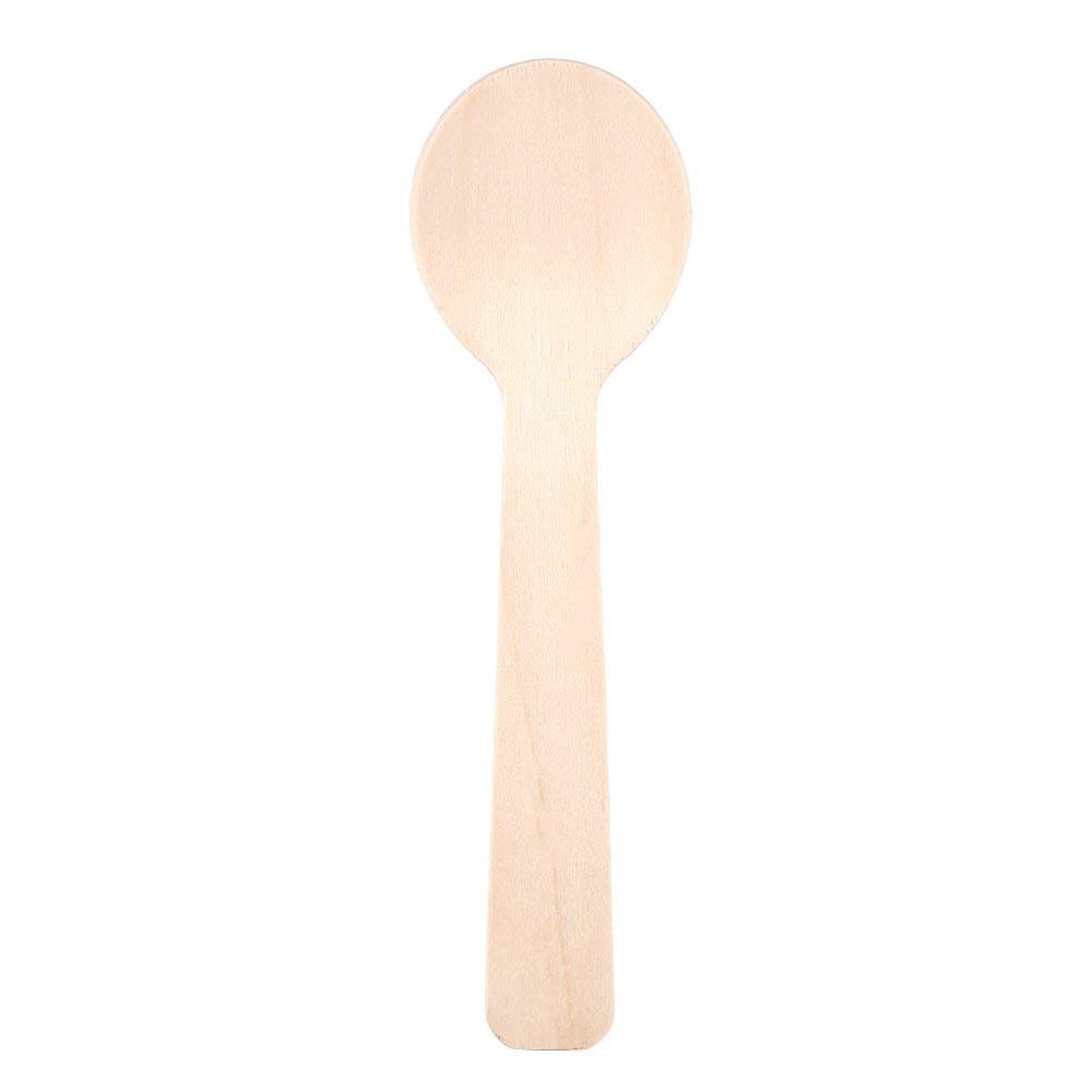 100Pcs Ice Cream Spoon Tea Spoon Disposable Wood Round Spoon Party Flatware Cutlery Supplies(10cm x 3cm)