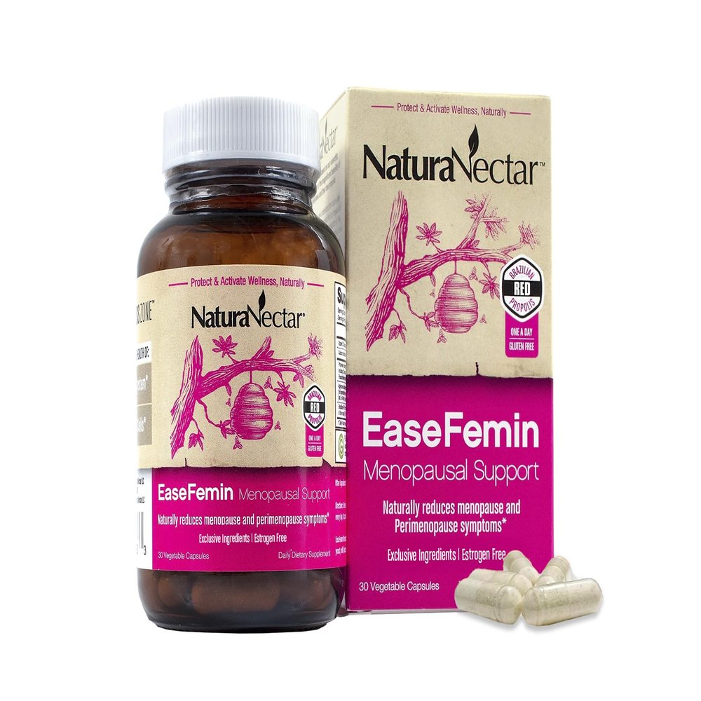 NaturaNectar - EaseFemin Menopausal Support Supplements for Women - Estrogen-Free Red Bee Propolis Capsules for Hot Flashes & Night Sweats - Natural and with Proprietary Calming Herbal Blend (30pcs.)