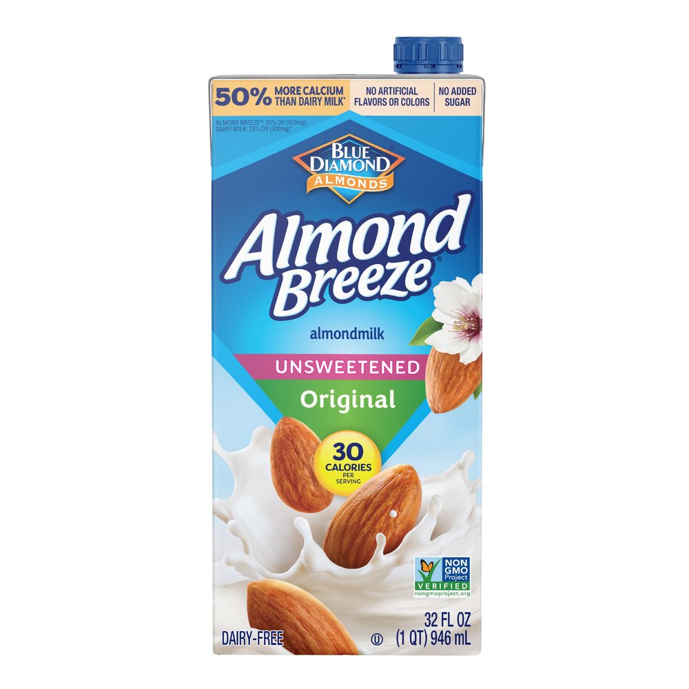 Blue Diamond Almonds Breeze Dairy Free Almondmilk, 32, Unsweetened Original, 384 Fl Oz (Pack of 12)