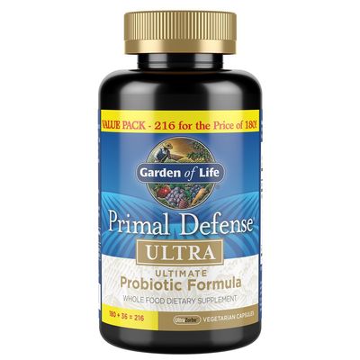 Garden of Life Probiotics for Digestive Health and Gut Health Balance, Primal Defense Ultra Ultimate Formula, 15 Billion CFU and 13 Strains Plus HSOs, Vegetarian and Gluten Free, 216 Capsules