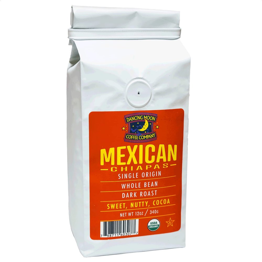 Dancing Moon Dark Roast, Mexican Chiapas Organic Whole Bean Coffee (1-pack)