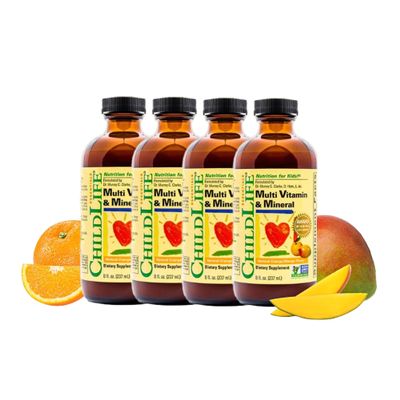 CHILDLIFE ESSENTIALS Kids Multivitamin & Mineral - Kids Vitamins, Liquid Multivitamin for Kids, Toddler Multivitamins, Liquid Vitamins, Baby Multivitamin - Natural Orange & Mango, 8 Fl Oz (Pack of 4)