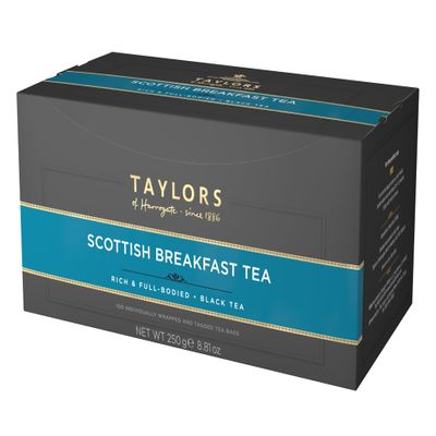 Taylors of Harrogate Scottish Breakfast Black Tea Individually Wrapped Bags, 100 Count (Pack of 1), Strong, malty and full, Caffeinated, Enjoy Hot or Iced, 100 Teabags