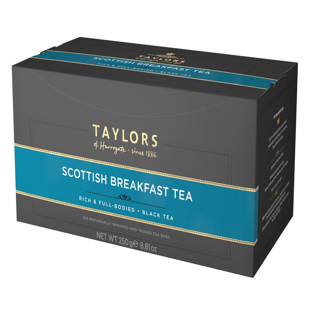 Taylors of Harrogate Scottish Breakfast Black Tea Individually Wrapped Bags, 100 Count (Pack of 1), Strong, malty and full, Caffeinated, Enjoy Hot or Iced, 100 Teabags