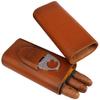 AMANCY Premium 3- Finger Brown Leather Cigar Case, Cedar Wood Lined Cigar Humidor with Silver Stainless Steel Cutter view 2