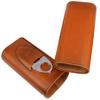 AMANCY Premium 3- Finger Brown Leather Cigar Case, Cedar Wood Lined Cigar Humidor with Silver Stainless Steel Cutter view 4