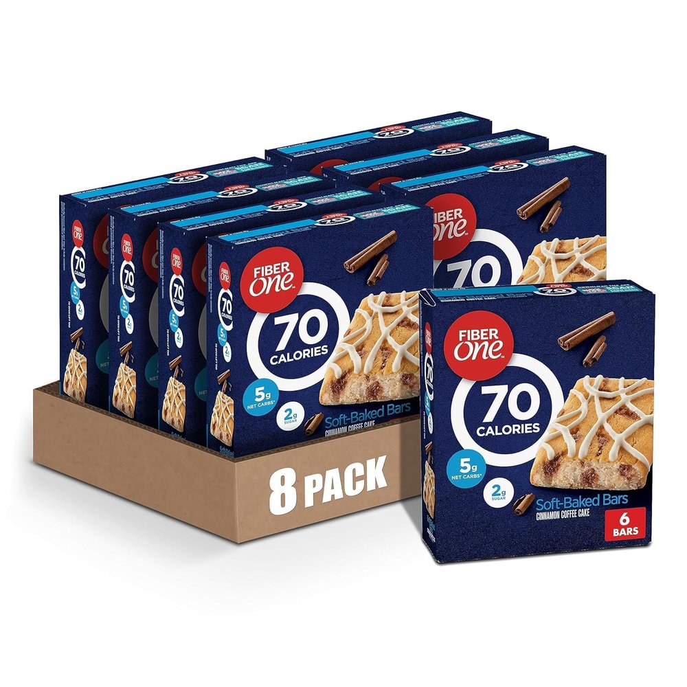 Fiber One 70 Calorie Soft-Baked Bars, Cinnamon Coffee Cake, 6 Bars, 5.34 oz (Pack of 8)