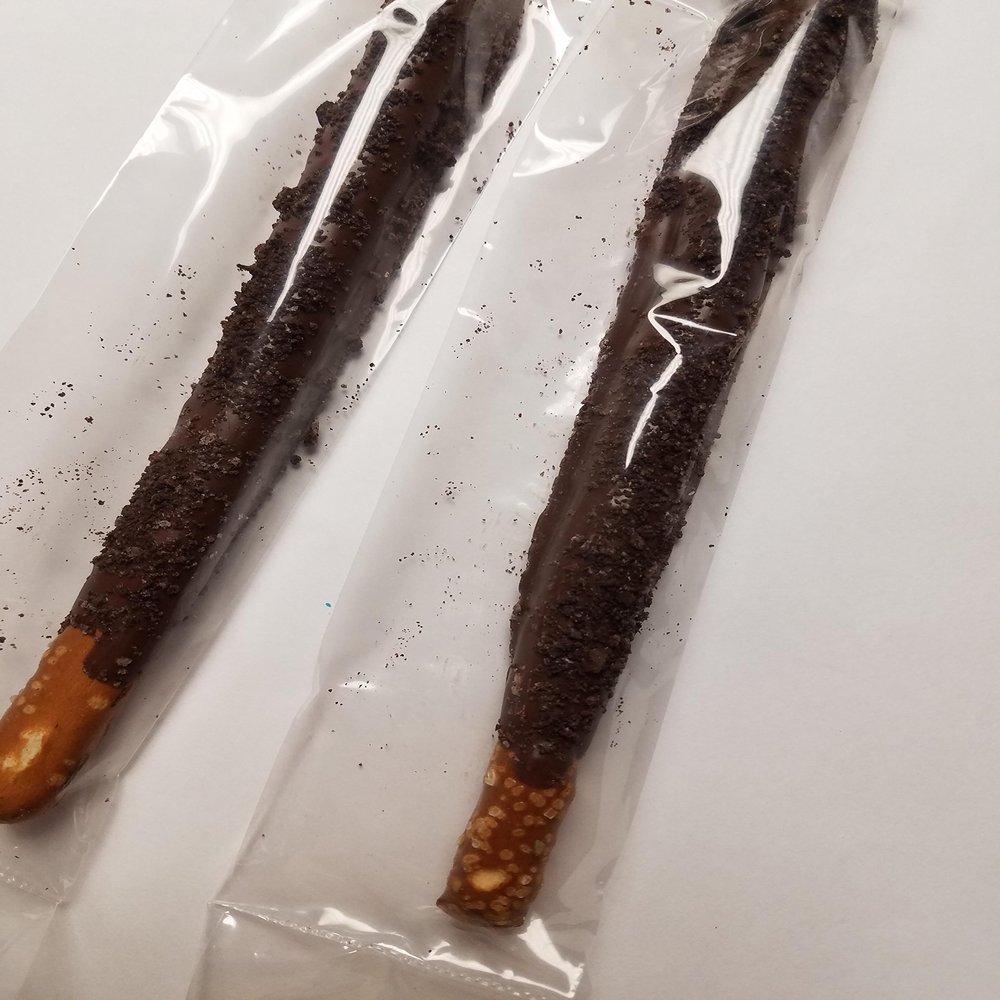 Chocolate Covered Pretzel Rods Chocolate Cookies and Cream Pieces 16 Rods
