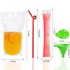 100Pcs double zip pouches drink Bags with 100 Straws,&30 Popsicle Bags Heavy-duty Handheld Foldable Ice Beverage Bags for Smoothies, Cold & Hot Drinks view 2
