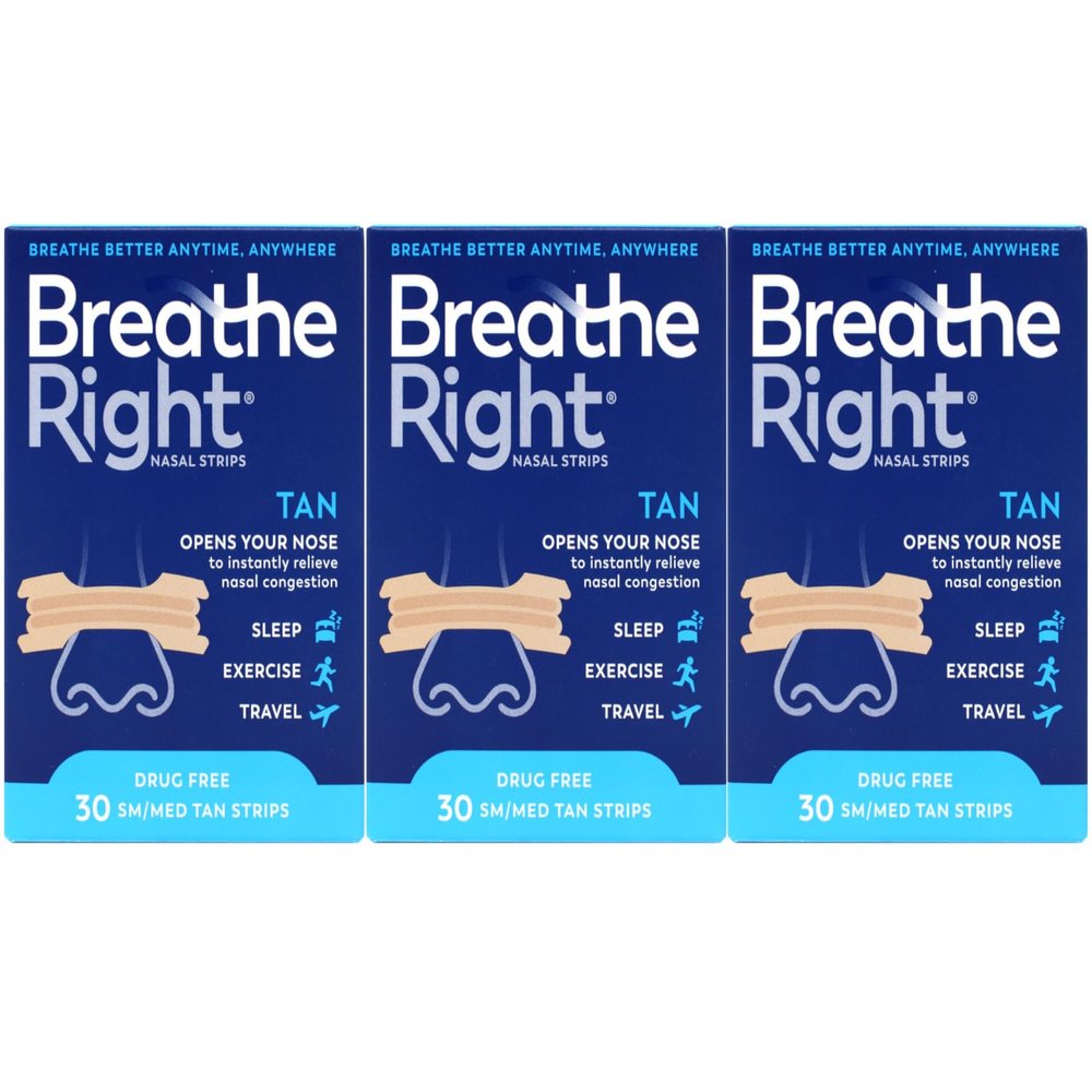 Breathe Right Nasal Strips Original Tan Small/Medium 30 ea (Pack of 3)