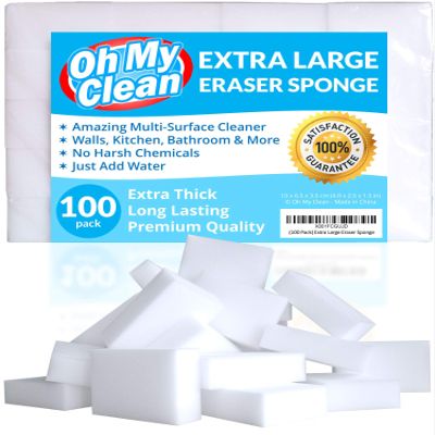 (100 Pack) Extra Large Eraser Sponge Extra Thick, Long Lasting Magic Melamine Cleaning Sponges in Bulk White Foam Pads for Walls, Kitchen, Bathroom, Floor & Baseboard Cleaner